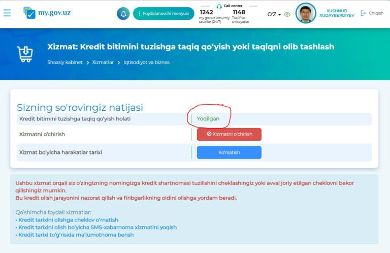 Nomingizga kredit olishni cheklash mumkin
